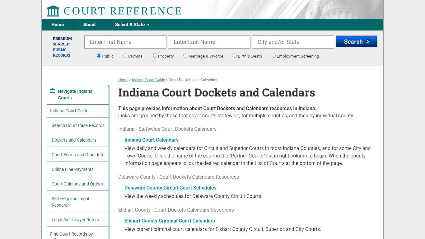 Indiana Court Dockets and Calendars | CourtReference.com